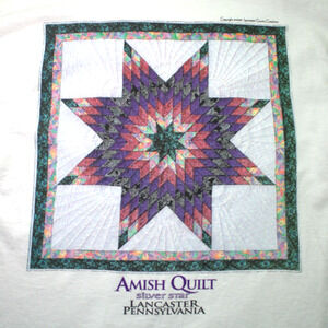 Lancaster Country Creations, Amish Quilt Silver Star Lancaster PA T-Shirt Medium